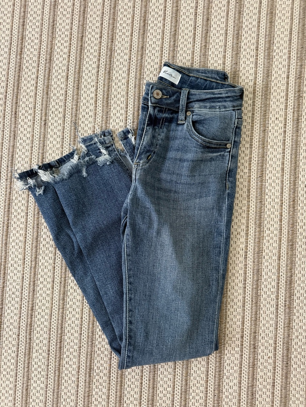 KanCan Distressed High-Rise Blue Jeans with Frayed Hem
